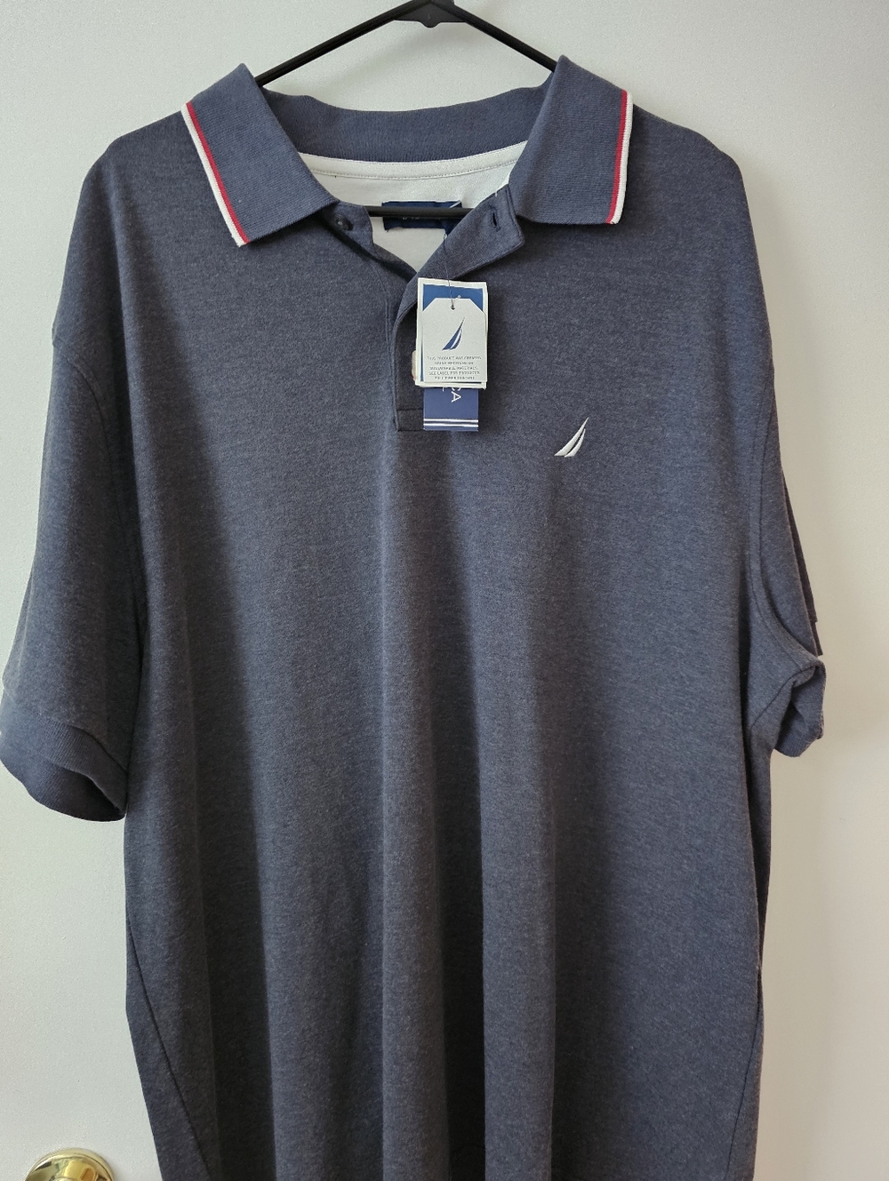 Nautica Men's Navy Polo Shirt with Stripe Collar XL New